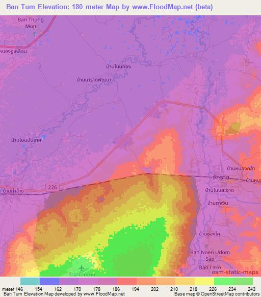 Ban Tum,Thailand Elevation Map