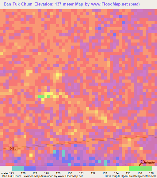 Ban Tuk Chum,Thailand Elevation Map