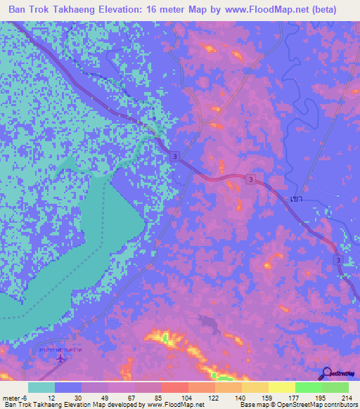 Ban Trok Takhaeng,Thailand Elevation Map