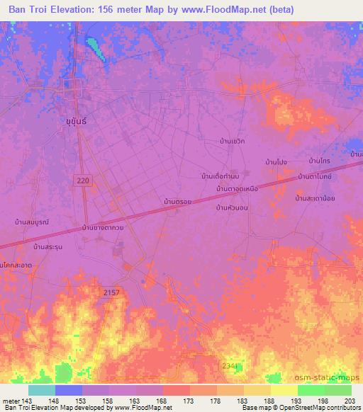 Ban Troi,Thailand Elevation Map