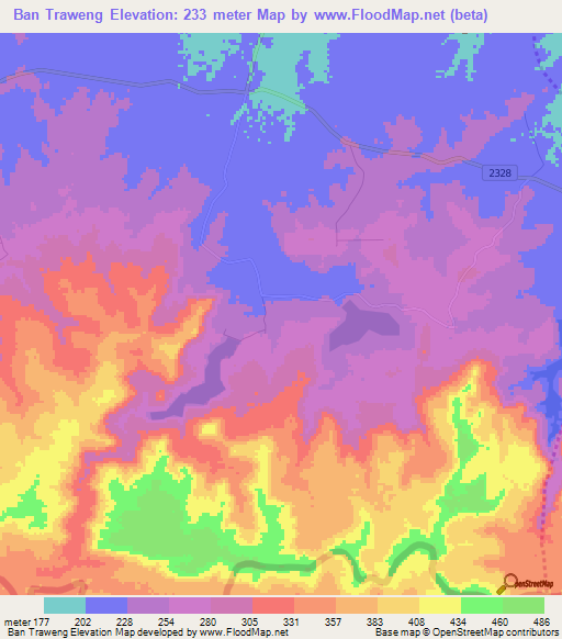 Ban Traweng,Thailand Elevation Map