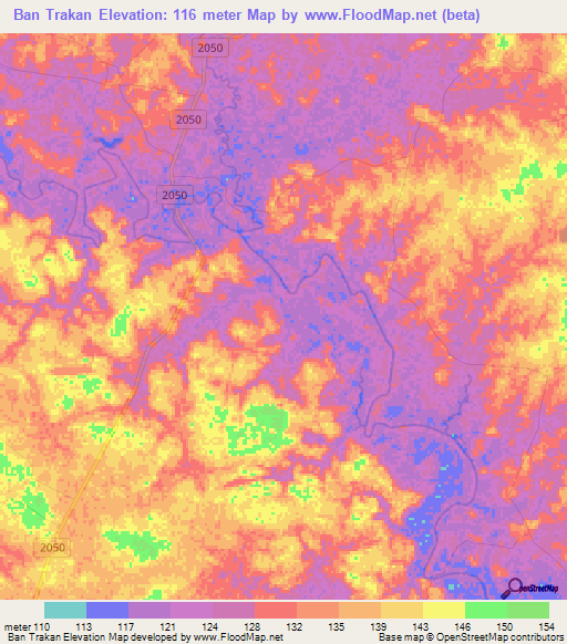 Ban Trakan,Thailand Elevation Map
