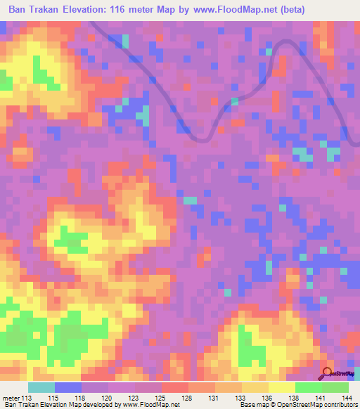 Ban Trakan,Thailand Elevation Map