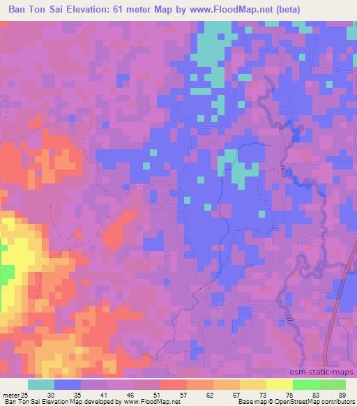 Ban Ton Sai,Thailand Elevation Map