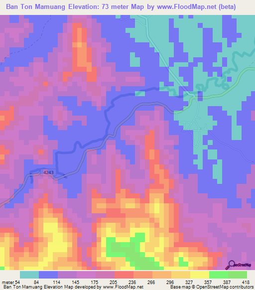Ban Ton Mamuang,Thailand Elevation Map