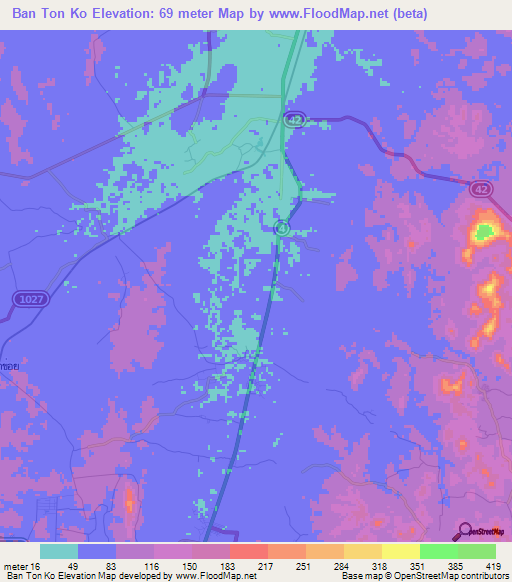 Ban Ton Ko,Thailand Elevation Map