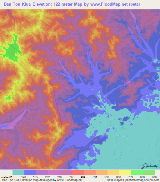 Ban Ton Klua,Thailand Elevation Map