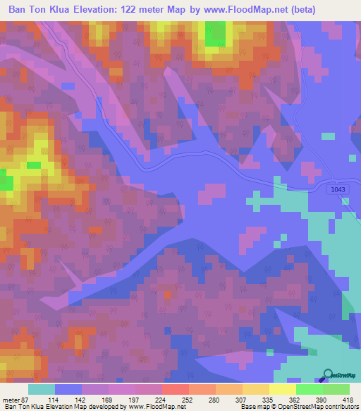 Ban Ton Klua,Thailand Elevation Map