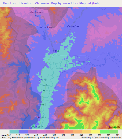 Ban Tong,Thailand Elevation Map