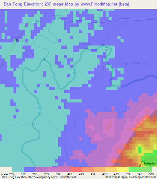 Ban Tong,Thailand Elevation Map