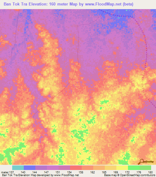 Ban Tok Tra,Thailand Elevation Map