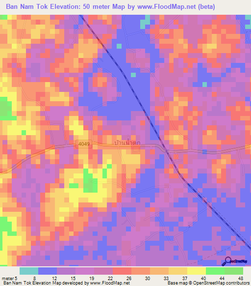 Ban Nam Tok,Thailand Elevation Map