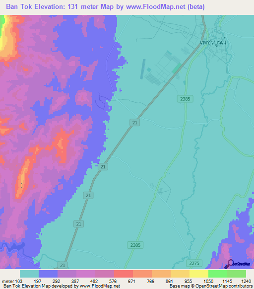 Ban Tok,Thailand Elevation Map