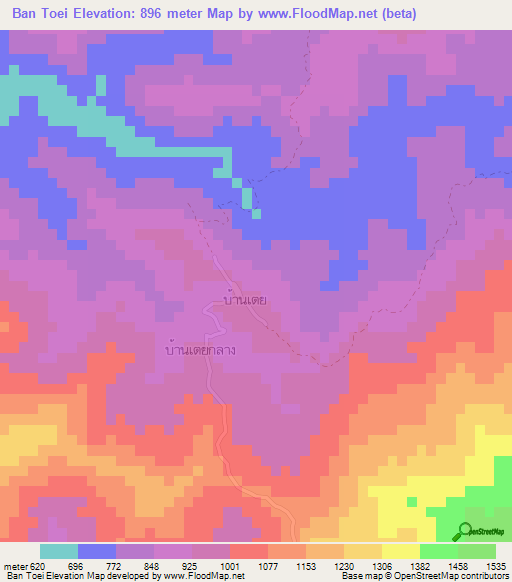 Ban Toei,Thailand Elevation Map
