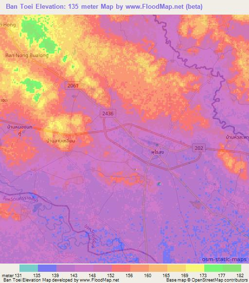 Ban Toei,Thailand Elevation Map