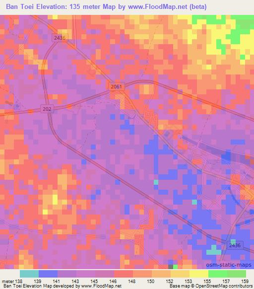 Ban Toei,Thailand Elevation Map