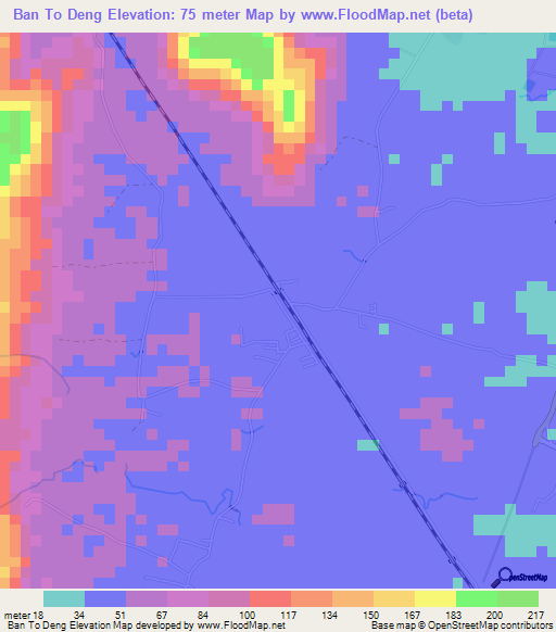 Ban To Deng,Thailand Elevation Map