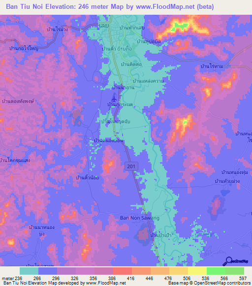 Ban Tiu Noi,Thailand Elevation Map