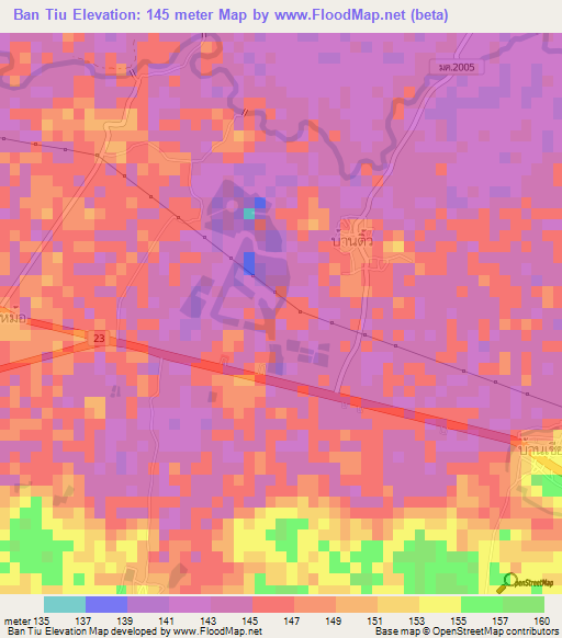 Ban Tiu,Thailand Elevation Map