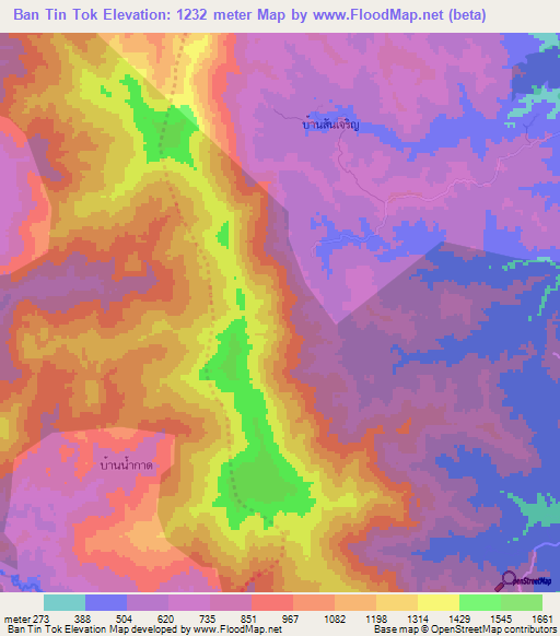 Ban Tin Tok,Thailand Elevation Map