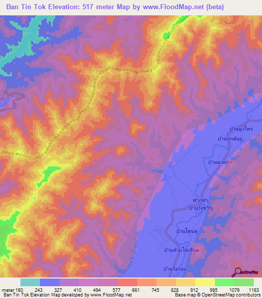 Ban Tin Tok,Thailand Elevation Map