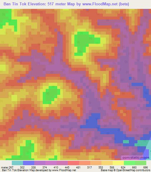 Ban Tin Tok,Thailand Elevation Map