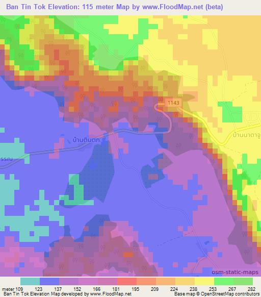 Ban Tin Tok,Thailand Elevation Map
