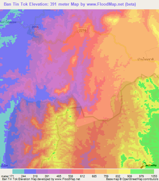 Ban Tin Tok,Thailand Elevation Map