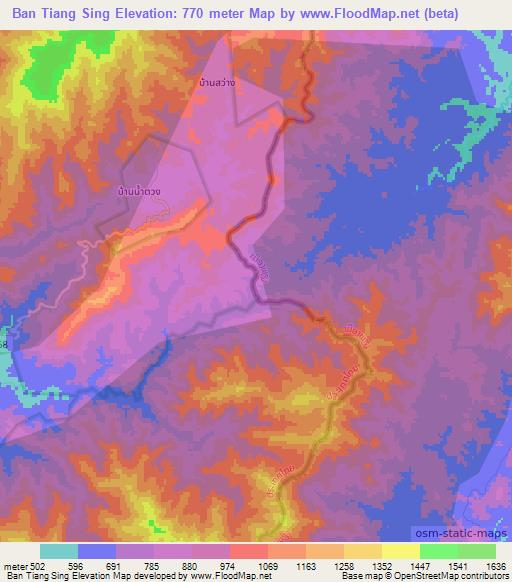 Ban Tiang Sing,Thailand Elevation Map