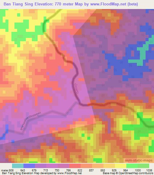 Ban Tiang Sing,Thailand Elevation Map