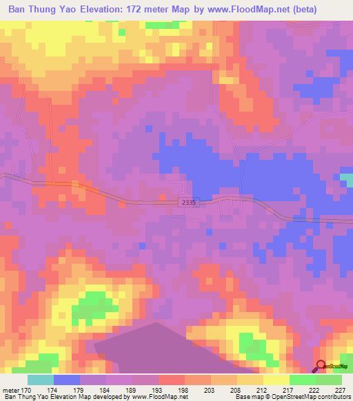 Ban Thung Yao,Thailand Elevation Map