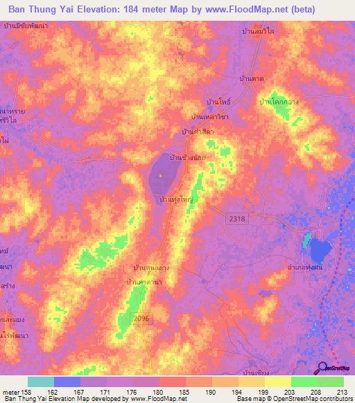 Ban Thung Yai,Thailand Elevation Map