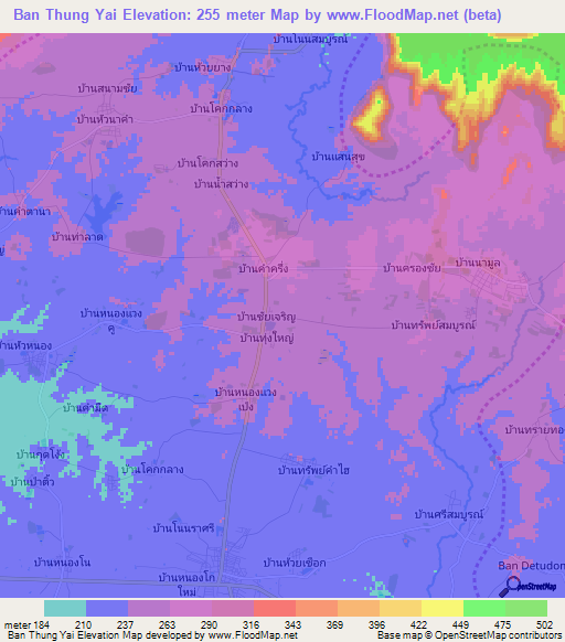 Ban Thung Yai,Thailand Elevation Map
