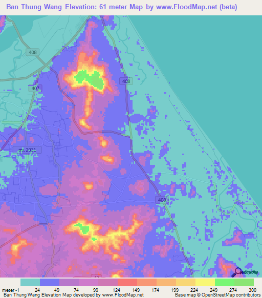 Ban Thung Wang,Thailand Elevation Map