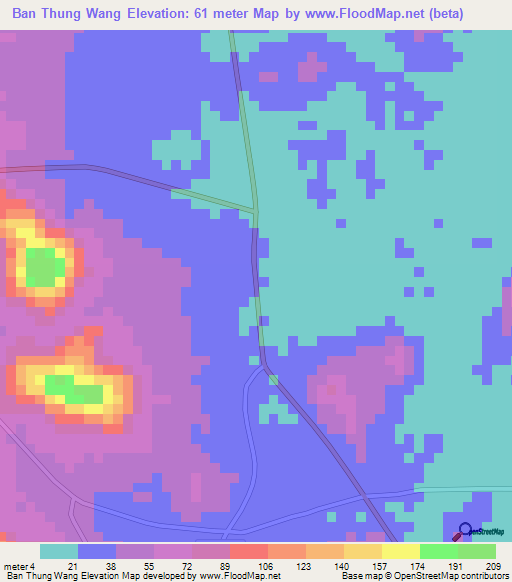 Ban Thung Wang,Thailand Elevation Map