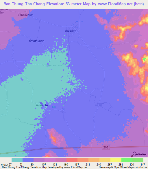 Ban Thung Tha Chang,Thailand Elevation Map