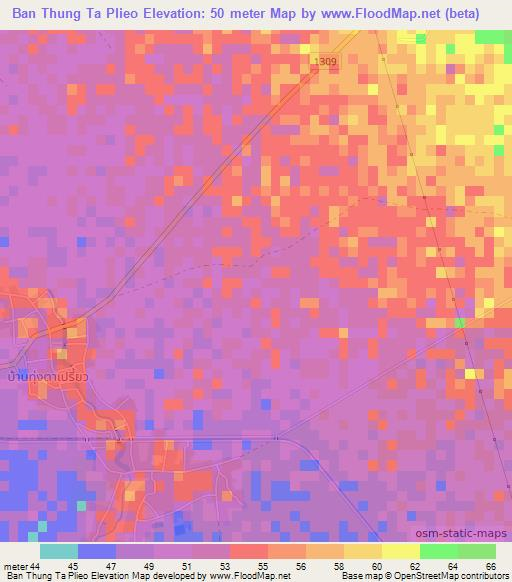 Ban Thung Ta Plieo,Thailand Elevation Map