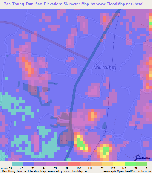 Ban Thung Tam Sao,Thailand Elevation Map