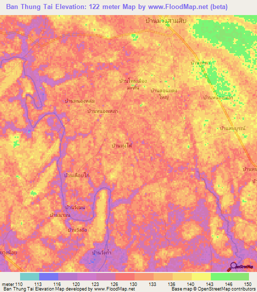 Ban Thung Tai,Thailand Elevation Map