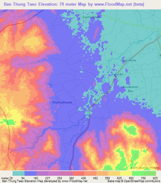 Ban Thung Taeo,Thailand Elevation Map