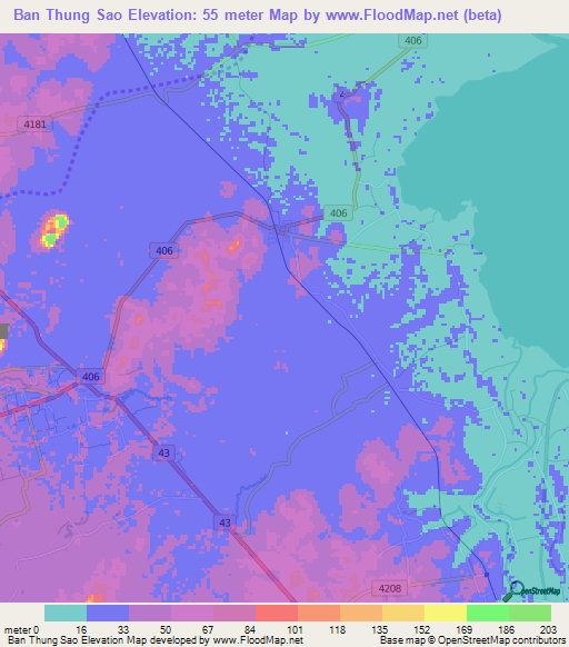 Ban Thung Sao,Thailand Elevation Map