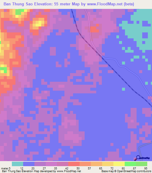 Ban Thung Sao,Thailand Elevation Map