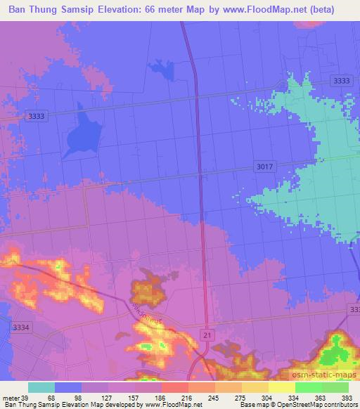 Ban Thung Samsip,Thailand Elevation Map