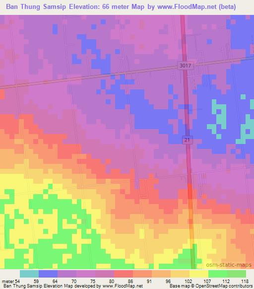 Ban Thung Samsip,Thailand Elevation Map