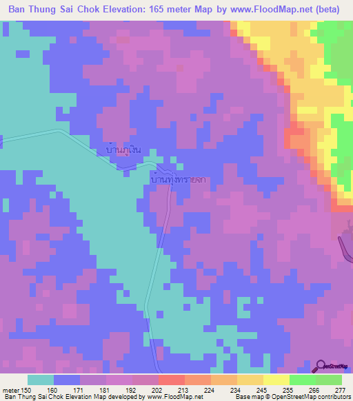 Ban Thung Sai Chok,Thailand Elevation Map