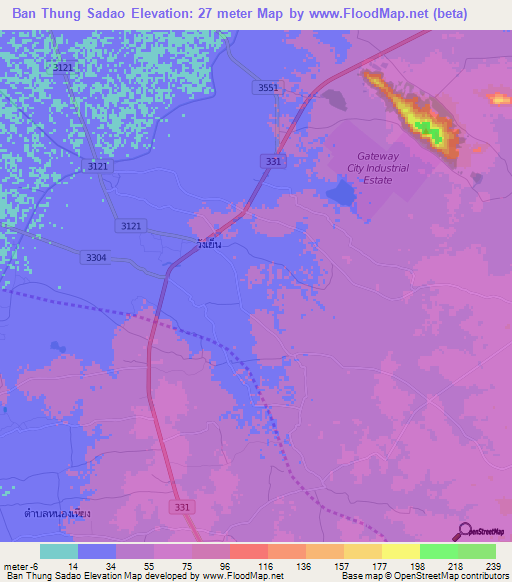 Ban Thung Sadao,Thailand Elevation Map