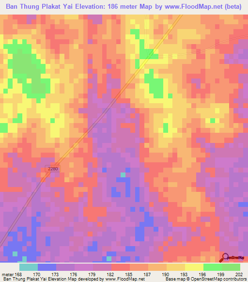 Ban Thung Plakat Yai,Thailand Elevation Map