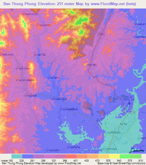 Ban Thung Phung,Thailand Elevation Map