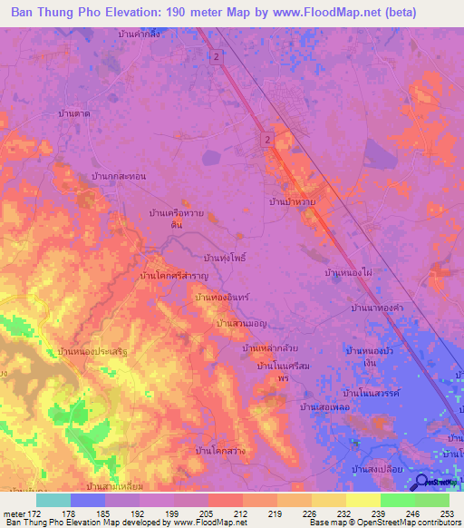 Ban Thung Pho,Thailand Elevation Map