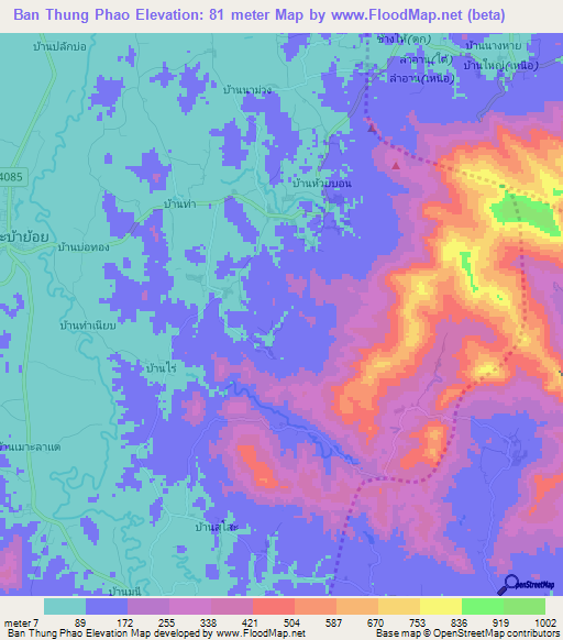Ban Thung Phao,Thailand Elevation Map